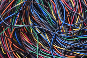 Closeup colored cables and wires