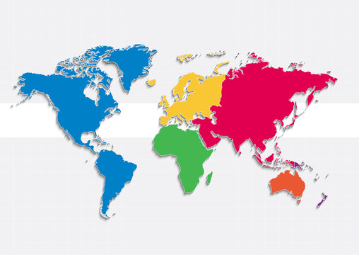 world map continents colors vector - Individual separate continents - Europe Asia Africa America Australia Oceania