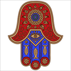 Color vector hamsa hand drawn symbol.