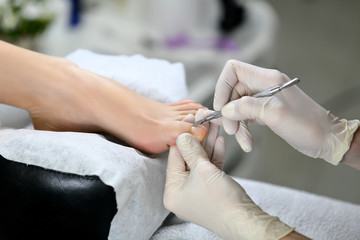 Der Meister der Fußpflege bietet qualitativ hochwertige Dienstleistungen im Schönheitssalon.