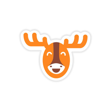 paper sticker Canadian moose on white background