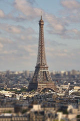 July 2010, Paris, France. View of the Eiffel Tower with a bird's-eye view. Tilt-Shift effect