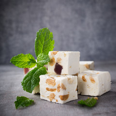 Soft nougat blocks with peanuts