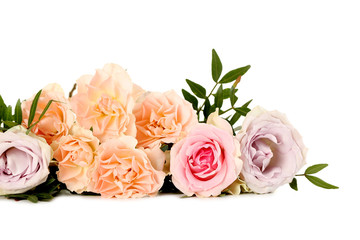 Bouquet of beautiful roses on a white background