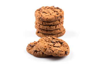 Chocolate chip cookies isolated on white