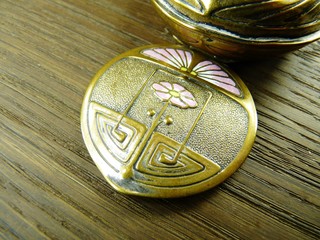 vintage brass metal french powder compact