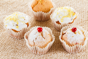 Muffins with cranberries and lemon zest, closeup