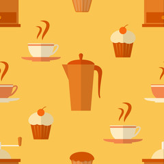 Flat seamless pattern with coffee items