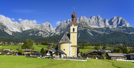 Panorama am Wilden Kaiser in Tirol - Going - obrazy, fototapety, plakaty