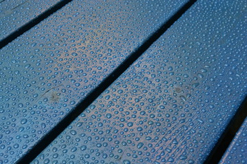 Painted wood floor with wood protection glaze, short after rain shower