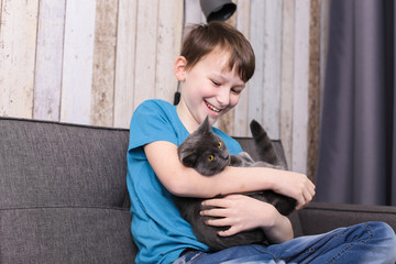Junge spielt mit der Katze
