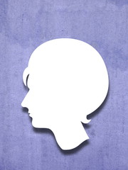 Close-up of a young woman profile silhouette on blue canvas background
