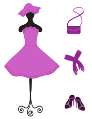Obraz na płótnie Canvas evening dress hat bag gloves shoes vector