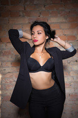 Portrait of playful brunette