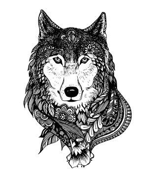 Hand drawn abstract wolf vector illustration