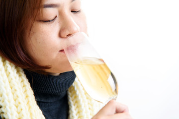 Woman drink champagne