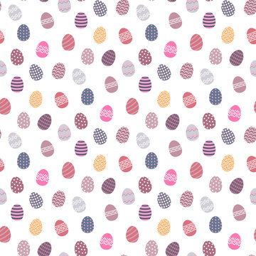Abstract Easter background .Eggs seamless pattern on a white background in flat style
