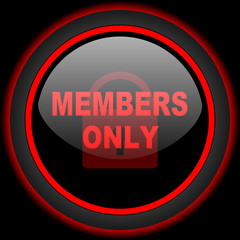 members only black and red glossy internet icon on black background