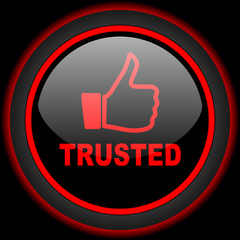 trusted black and red glossy internet icon on black background