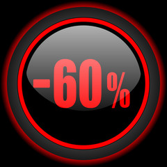 60 percent sale retail black and red glossy internet icon on black background