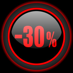 30 percent sale retail black and red glossy internet icon on black background