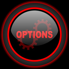 options black and red glossy internet icon on black background