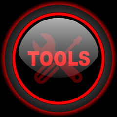 tool black and red glossy internet icon on black background