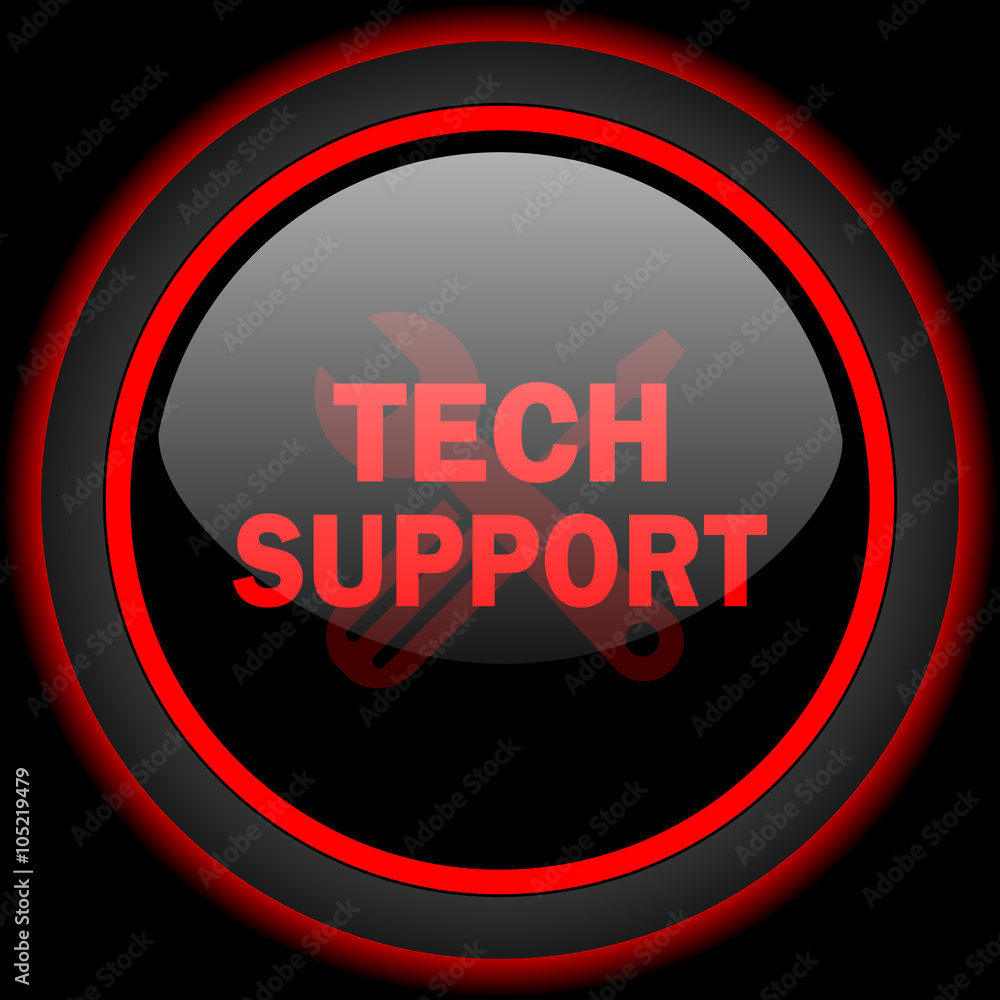 Poster technical support black and red glossy internet icon on black background