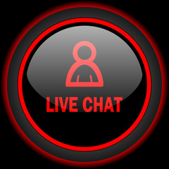 live chat black and red glossy internet icon on black background