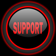 support black and red glossy internet icon on black background