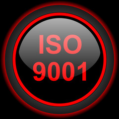 iso 9001 black and red glossy internet icon on black background
