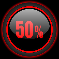 50 percent black and red glossy internet icon on black background