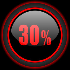 30 percent black and red glossy internet icon on black background
