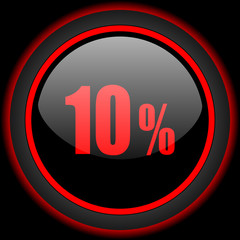 10 percent black and red glossy internet icon on black background