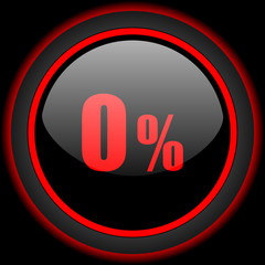 0 percent black and red glossy internet icon on black background