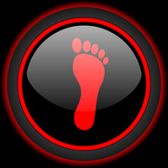 foot black and red glossy internet icon on black background
