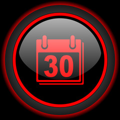calendar black and red glossy internet icon on black background