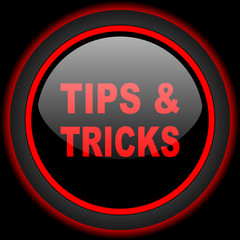 tips tricks black and red glossy internet icon on black background