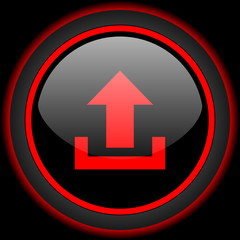 upload black and red glossy internet icon on black background