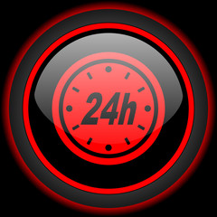24h black and red glossy internet icon on black background