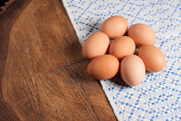 eggs and towel with a blue pattern