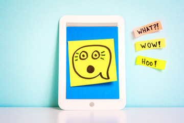 Astonishment, unhappy, surprise, wow, hoo. Emoticon/emoji expres