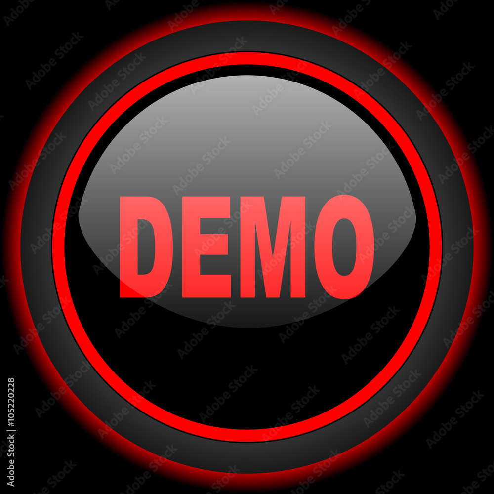 Poster demo black and red glossy internet icon on black background