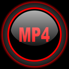 mp4 black and red glossy internet icon on black background