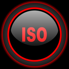 iso black and red glossy internet icon on black background
