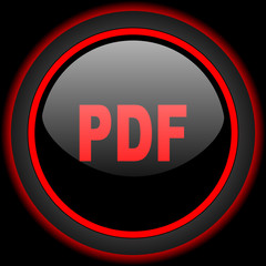 pdf black and red glossy internet icon on black background