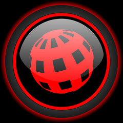 earth black and red glossy internet icon on black background