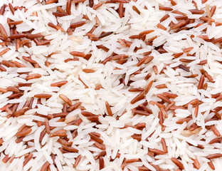 White and Red rice texture. Isolated on white background with cl