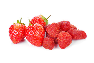 fresh strawberry and dried strawberry isolated on white backgrou