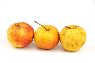 wrinkled apples isolated on white background